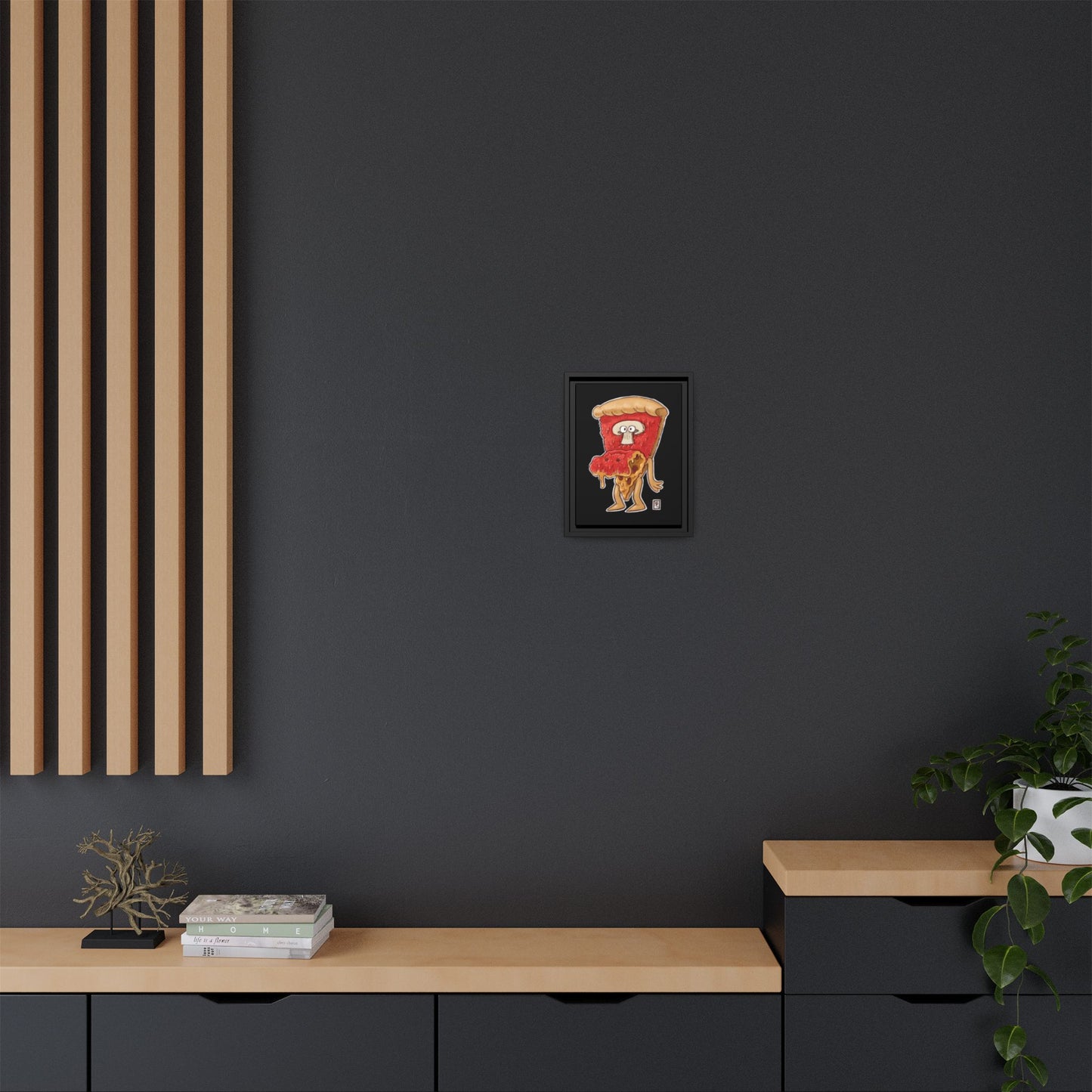 Funny Pizza Character Framed Matte Canvas Art