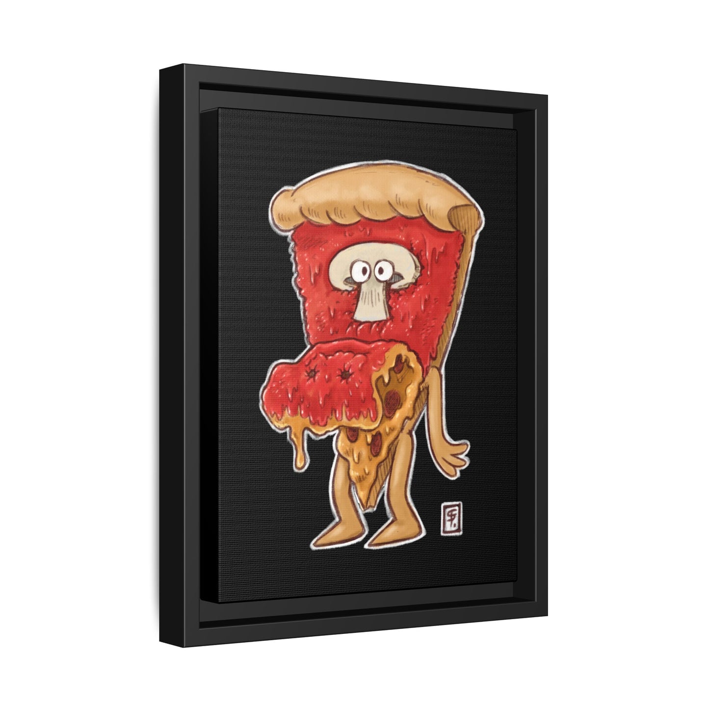 Funny Pizza Character Framed Matte Canvas Art