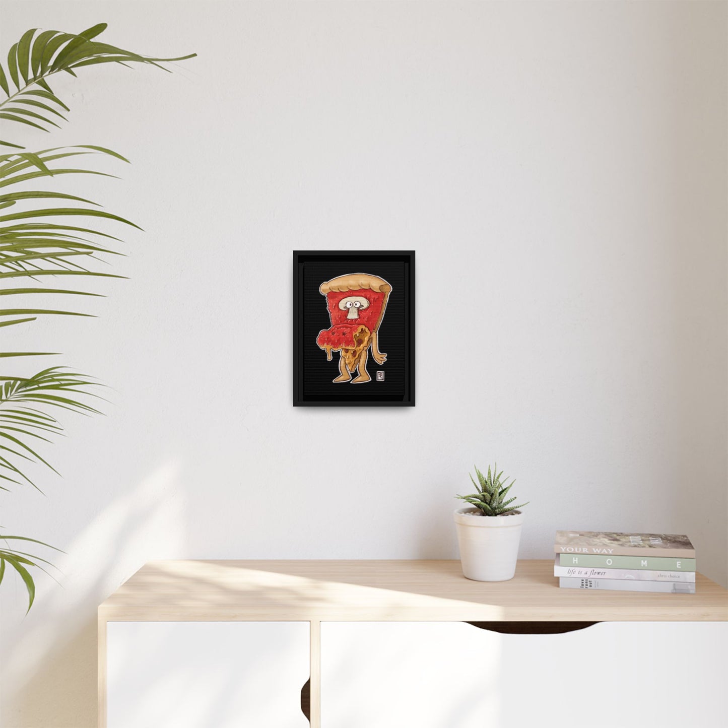 Funny Pizza Character Framed Matte Canvas Art