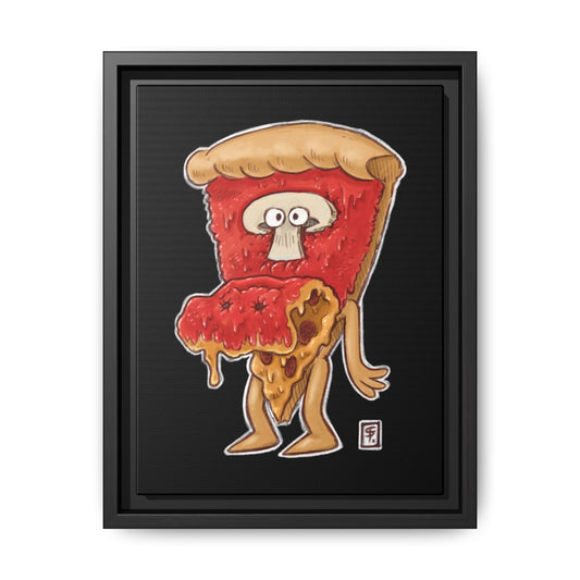Funny Pizza Character Framed Matte Canvas Art